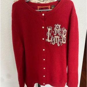 🐑 L.A.M.B. Red cashmere embellished Pearl button cardigan ♥️Rare♥️